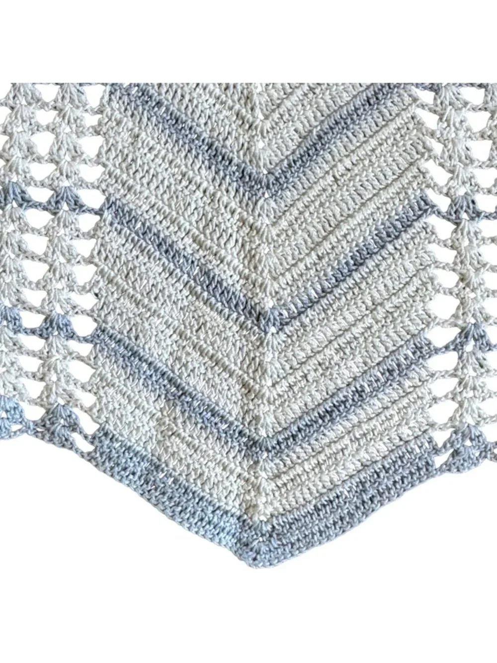 Vintage Hand-Crocheted Crochet Half Apron Blue & White Chevron Pattern